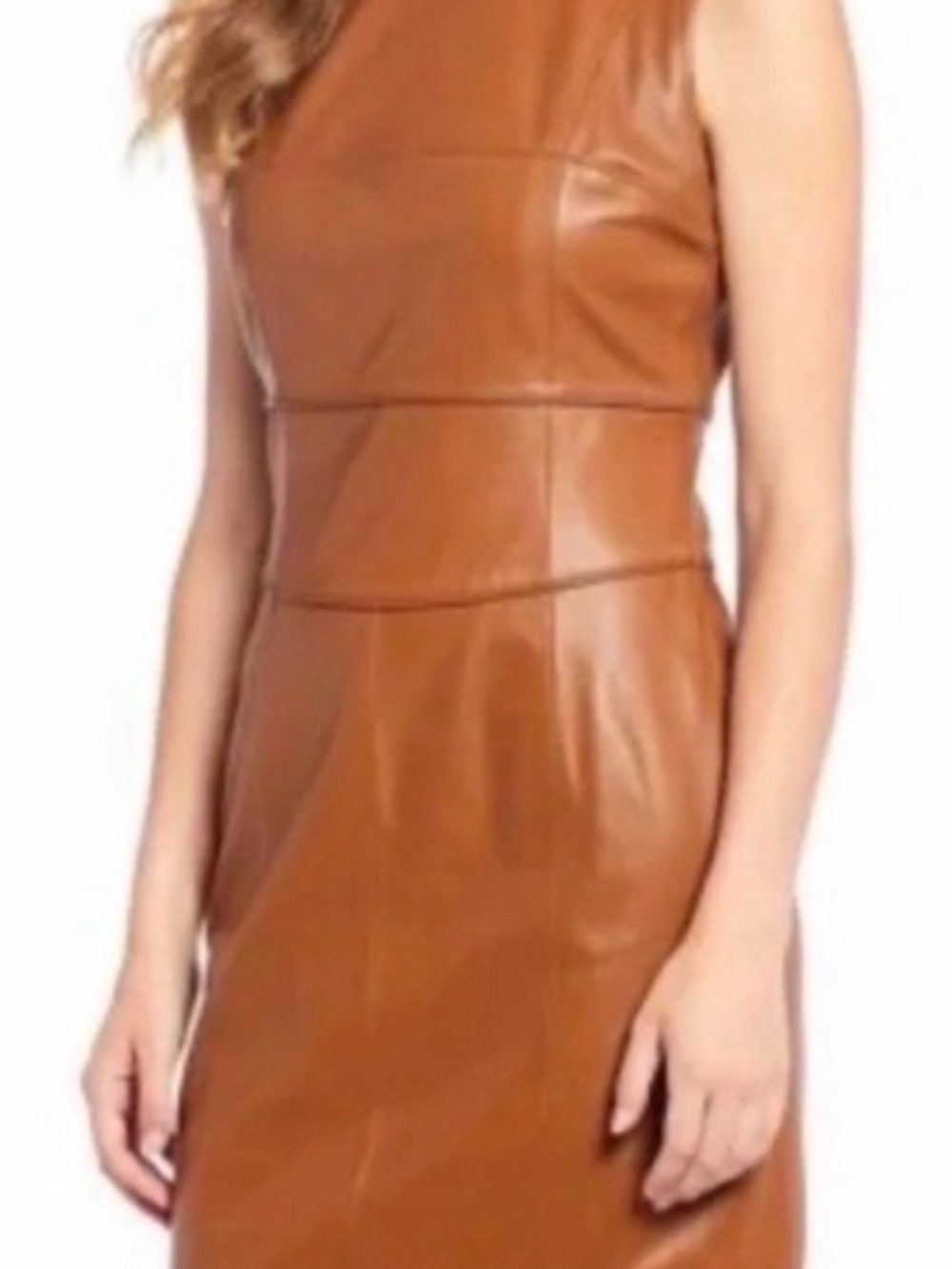 ANTONIO MELANI Cognac Faux Leather Sheath Dress